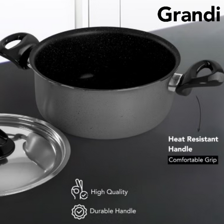 Grandi 9-Piece Granite Non-Stick Cookware Set - 20+24+24+18 cm